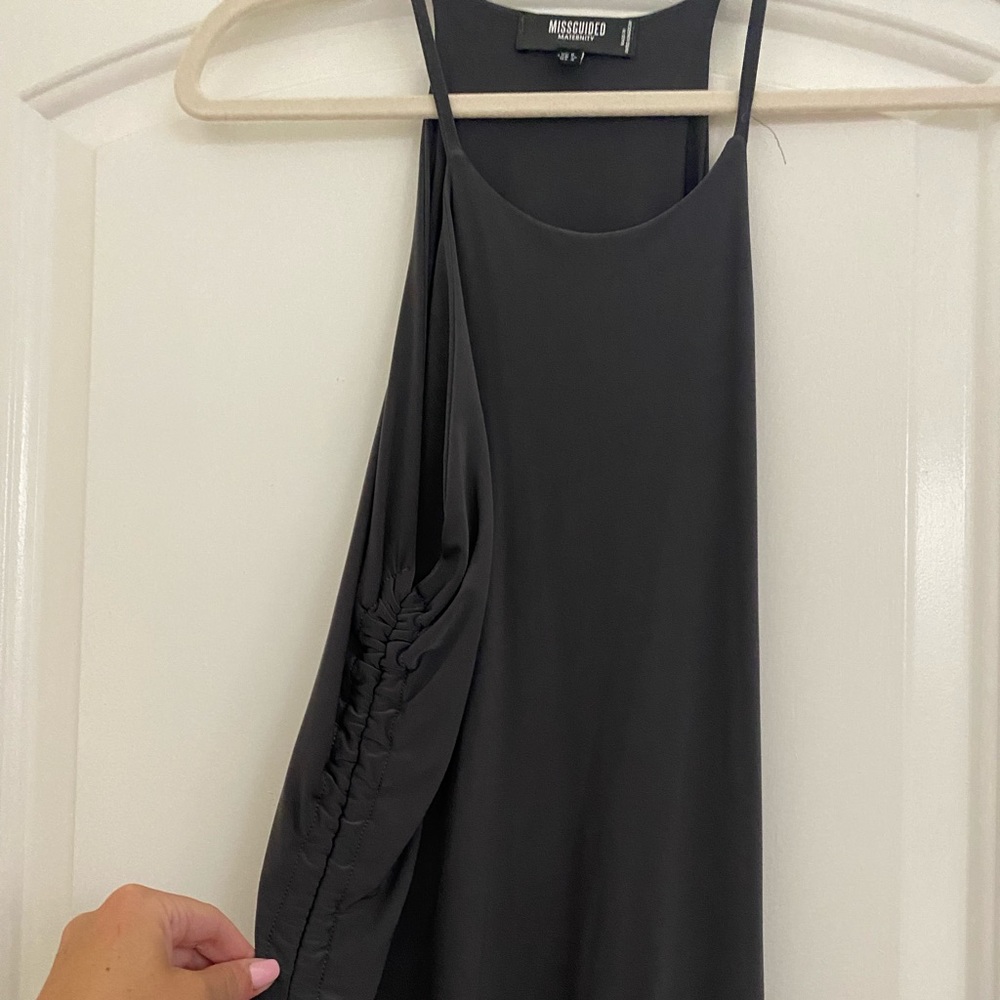 Razor neck maternity grey scrunch dress